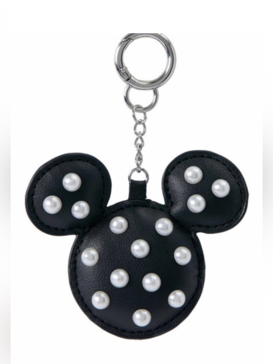Disney Accessories - Disney Mickey Mouse Black Faux-Leather Keychain bag charm with pearl accents